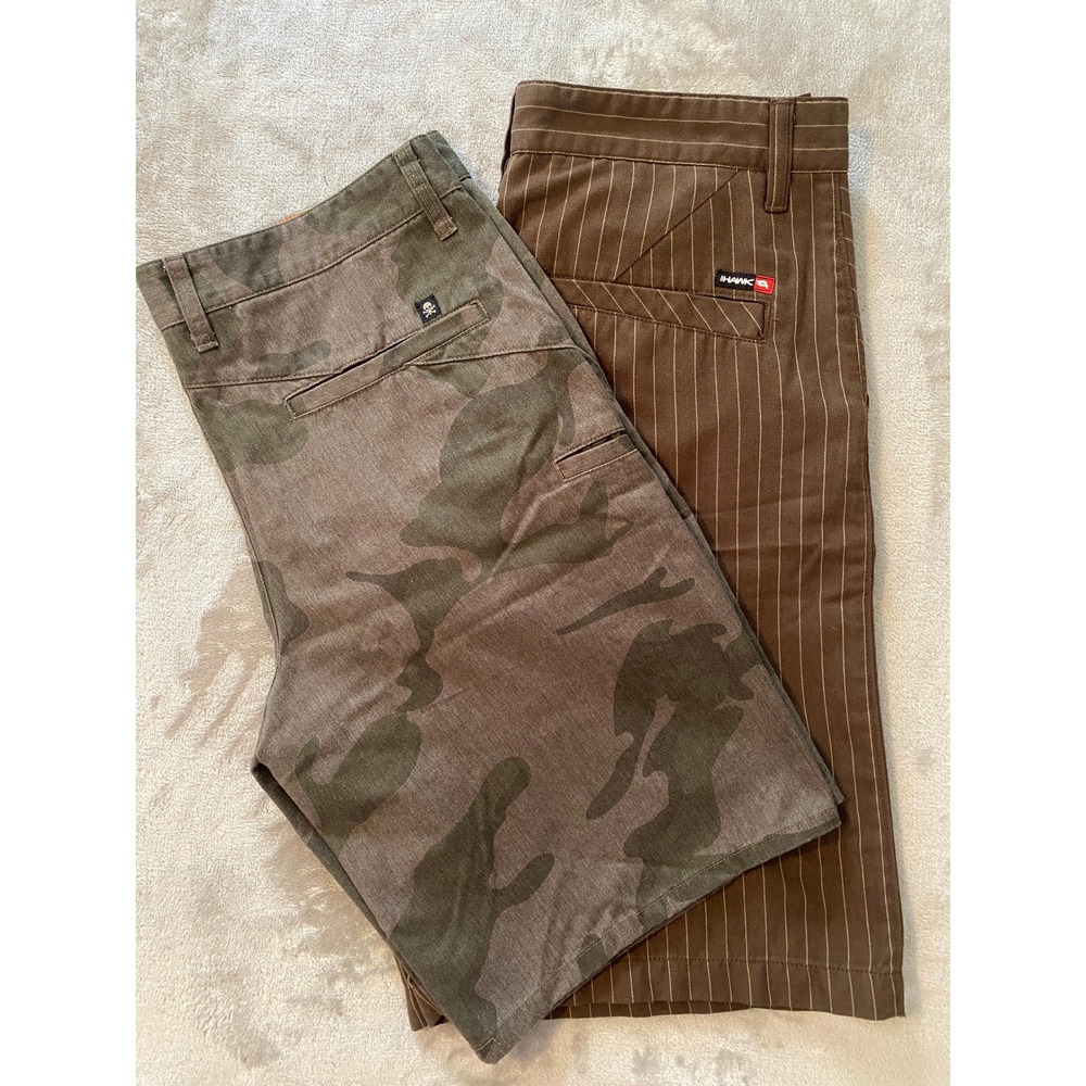 Tony Hawk Shorts Lot/2 Sz 34 Brown Green Pinstripe Camo Skater Streetwear Grunge